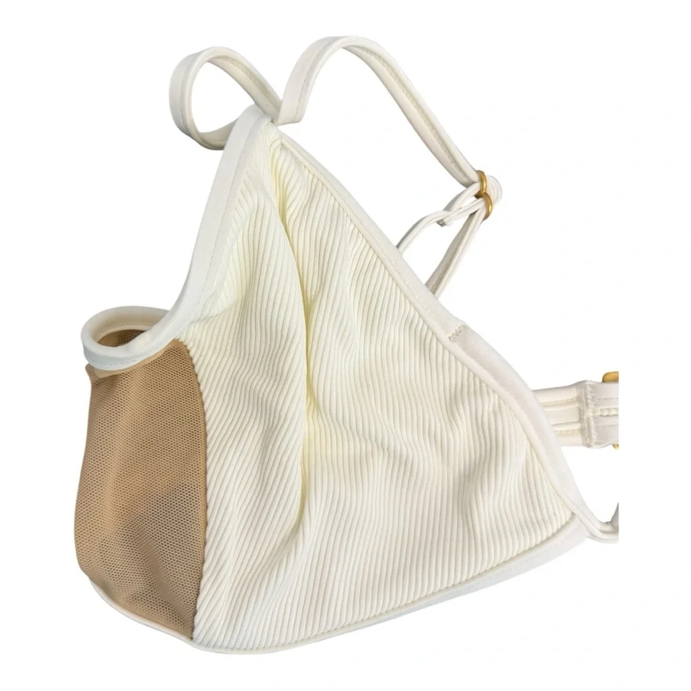 L*SPACE Macey Two Tone with Mesh Bikini Top in‎ Cream and Tan Size M NWT